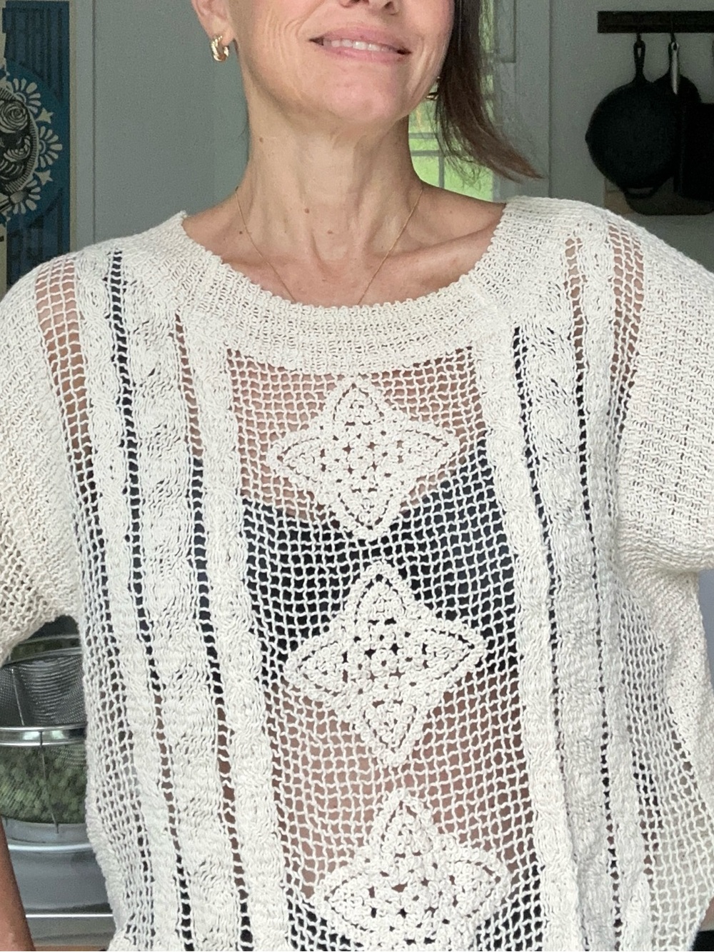 Soft Knit Crochet Short Sleeve Sweater Top - Beige by Seen And Be Seen